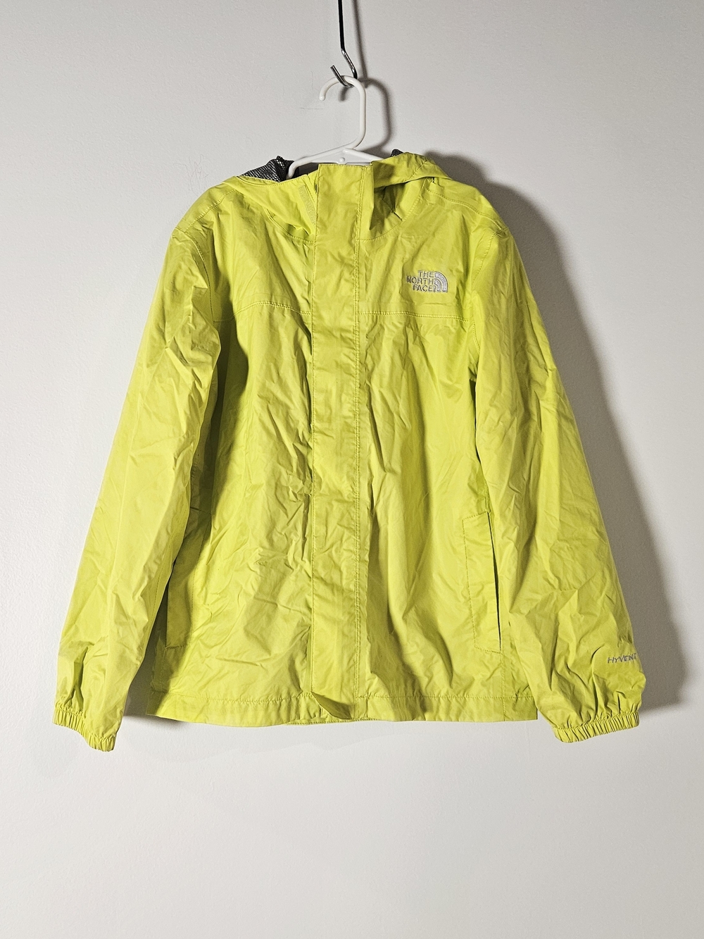 North Face Kids HyVent Rain Jacket Lime Yellow size M 10/12 Waterproof